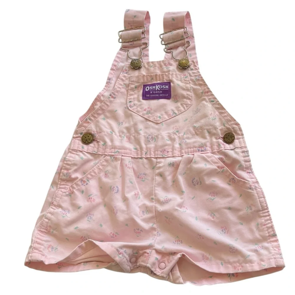 Vintage Osh Kosh Bgosh Vestbak Overalls Pink Floral Shortalls USA Size 12M